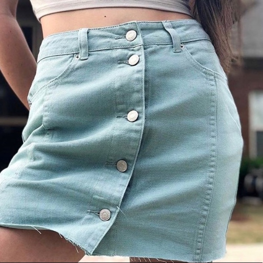 Mint button down skirt